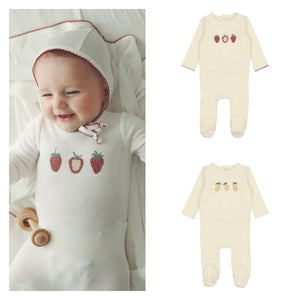 Lillette Ivory Embroidered Fruit Footie