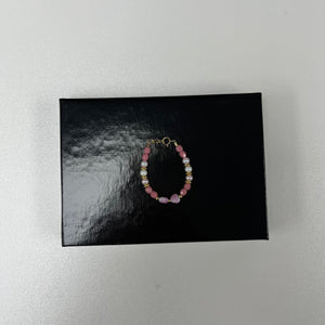 Little Jewel  Swarovski Marbleized Pink Heart Bow With Pearls & Beads Bracelet