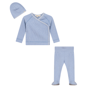 Fragile - Soft Stretch Blue Knit 3 PCS Set With Stripe Binding