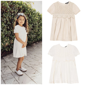 Space Grey Girls Dress With Lace Trim