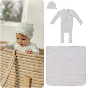 Little Fragile - Blue/Off White Ribbed 3 Pc Footie, Beanie & Blanket Set