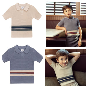 Mr. Mr. - Waffle Knit Boys Henley Sweater With Collar