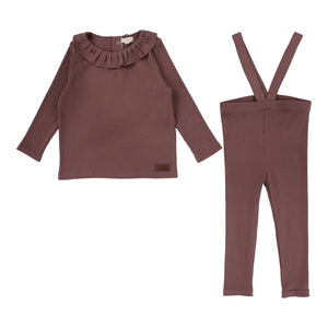 Lil Legs Ruffle Collar Dusty Plum Ribbed Set