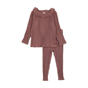 Lil Legs Ruffle Collar Dusty Plum Ribbed Set