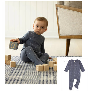 Minimoi Blue Little Square Side Snap Footie