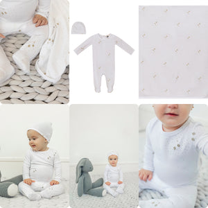 Fragile - Soft Cotton Modal WHITE 3 Pc Footie Set With Strawberry & Dots