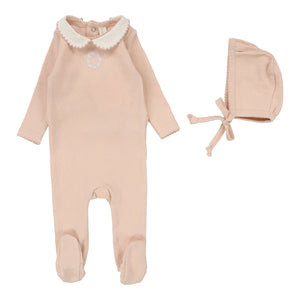 Lillette Emblem Embroidered Footie Set Dusty Pink