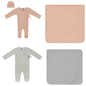 Little Fragile - Soft Cotton Ribbed Baby Footie, Beanie & Blanket Set