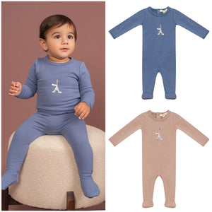 Fragile - Soft French Fleece Baby Footie With Eifel Tower Print