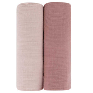 Ely's & Co Two Pack Pink | Cranberry Baby Girls Muslin Swaddles
