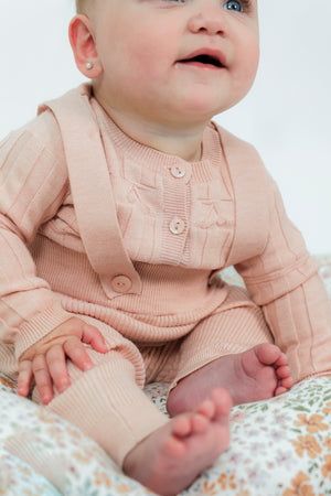 Fragile - Girls Pink Overall Knit Set