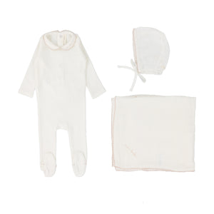 Lillette Edged Collar Winter White 3 PC Layette Set