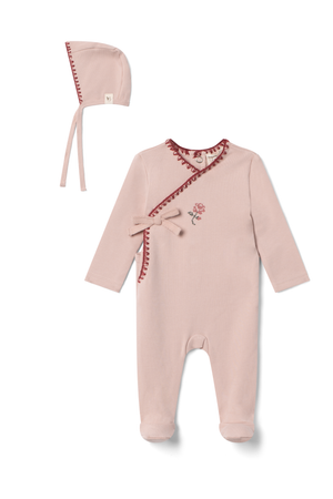 Bebe Bella - Fake Wrap Footie With Embroidery