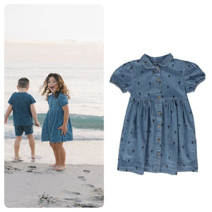 Lil Legs Floral SS Denim Dress