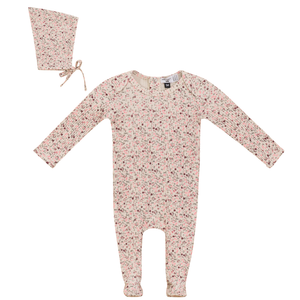 Little Fragile -& Rib Printed Footie & Bonnet Set