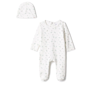 Charlotte & George (New) - Leaves Print Footie & Hat Set