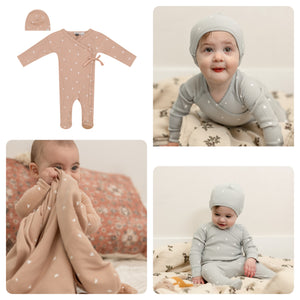 Little Fragile - Soft Cotton Ribbed Baby Footie, Beanie & Blanket Set