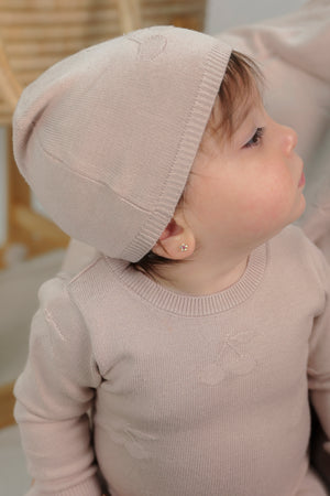 Lola (New) - Mauve Knit Footie & Hat With Cherries