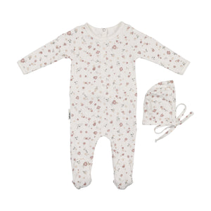 Maniere Pointelle Petals Ivory Footie & Bonnet