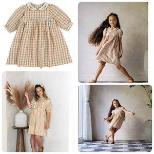 Lil Legs Golden Gingham Three Quarter Dress