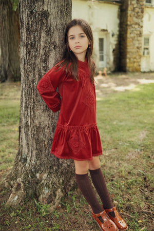 Charlotte & George Girls Velvet Burgundy Dress