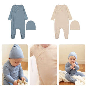 Pouf Side Snap Footie & Beanie Set