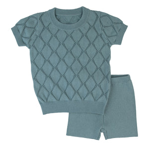 Rompp Diamond Pointelle  Knit Blue 2 PC Set