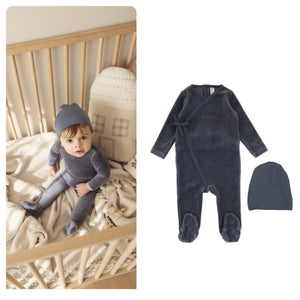 Lillette Velour Wrap Baby Boys Footie & Beanie Set