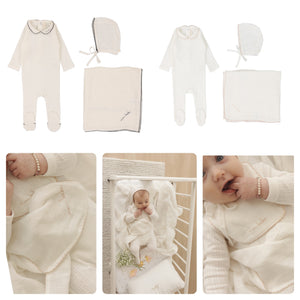 Lillette Edged Collar Winter White 3 PC Layette Set