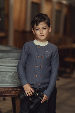 Mr. Mr. - Knitted Boys Double Breasted Cardigan With Crest