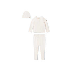 Bebe Bella - Baby Braided Pointelle Pompom Knit 3 PC Set