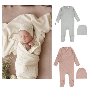 Lilette Printed Wrapover Footie & Beanie Set