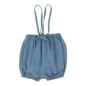 Lil Legs Denim Tencel Bubble Suspender Shorts