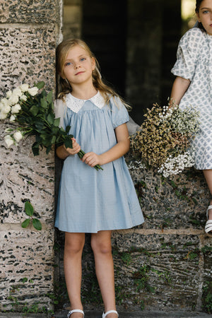 Lil Legs Light Blue SS Windowpane Dress