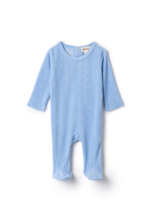 Mocha (Cocoa) - Blue Cable Textured Velour Footie