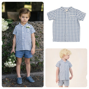 Lil Legs Bright Blue Gingham Collar Shirt