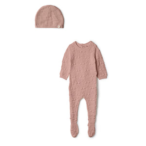 Fragile Textured Knit Blossom Footie & Hat Set
