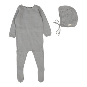 Lillette Dotty Light Blue Knit Footie & Bonnet Set