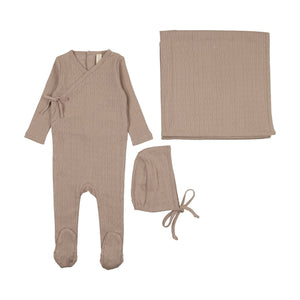 Lillette Printed Wrapover Taupe 3 Pc Layette Set