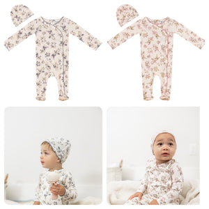 Little Fragile - Jersey Knit Scallop Flower Footie & Hat Set