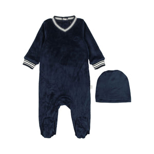 Pouf Velour Varsity Footie & Beanie Set