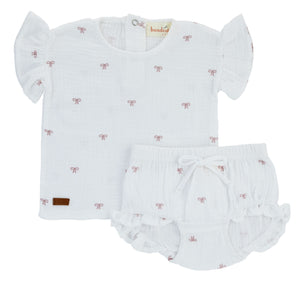 Bondoux Printed Muslin Short Set With Pink Bows