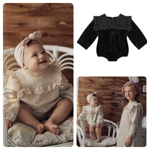 Space Grey - Lace Trim Velvet Baby Bubble