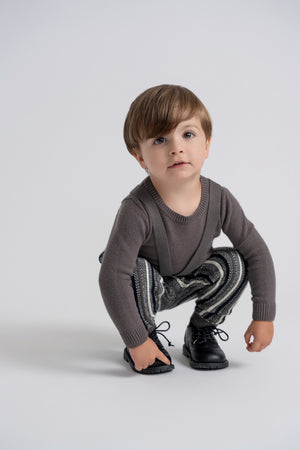 No18 Kids - Boys Grey Knit Sweater And Overall Set