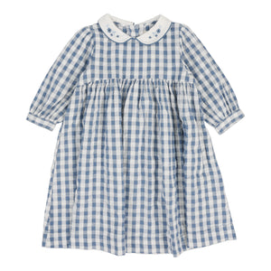 Lil Legs Bright Blue Gingham  Three Quarter Dress