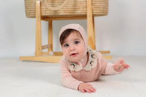 Lola Velour Rose Cloud Footie Set With Crochet Knit Collar