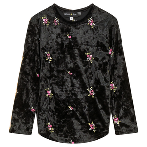 Charlotte & George - Girls Crushed Velour With Flower Embroidery Top