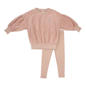 Lil Legs Girls Dusty Pink Rhinestone Velour Set
