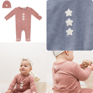 Little Fragile - Cotton Velour Heart/ Star Baby Footie & Hat Set