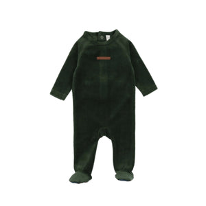 Lil Legs Velour Leather Tab Green Footie